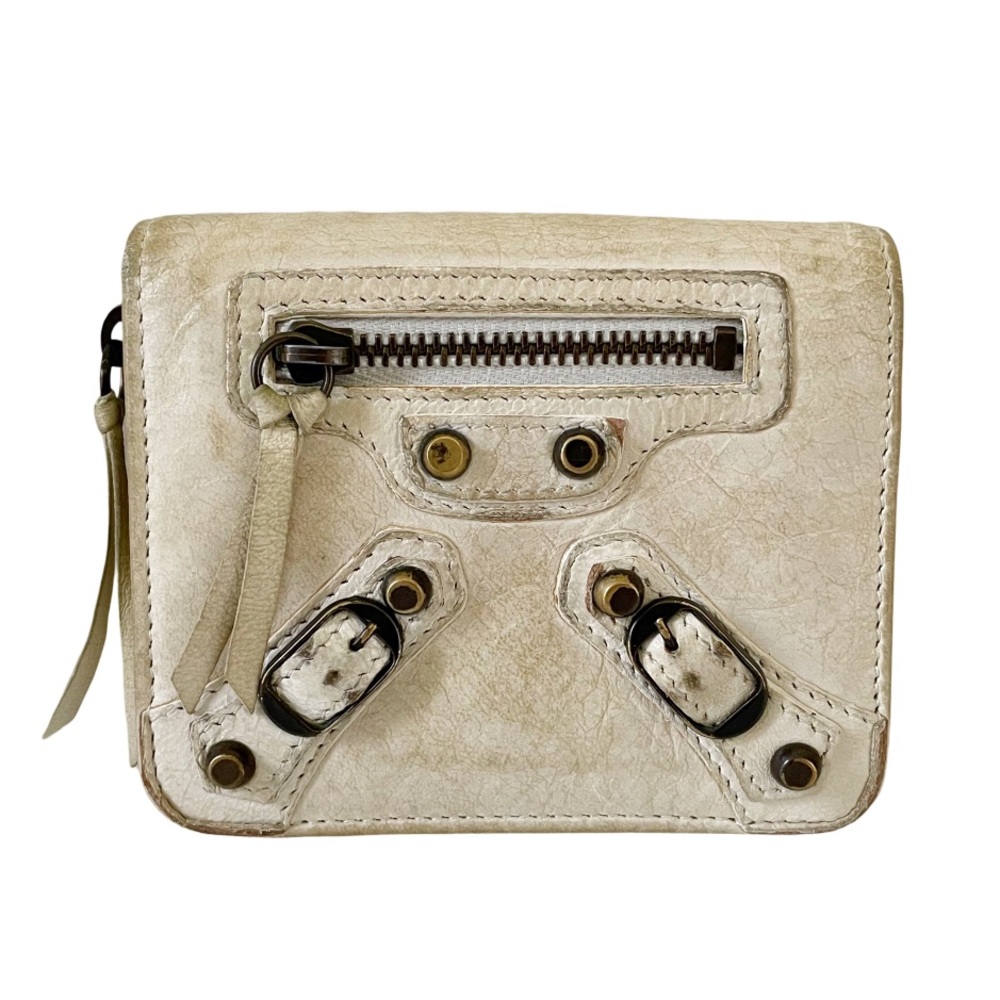 Balenciaga white leather classic compact city wallet with mirror